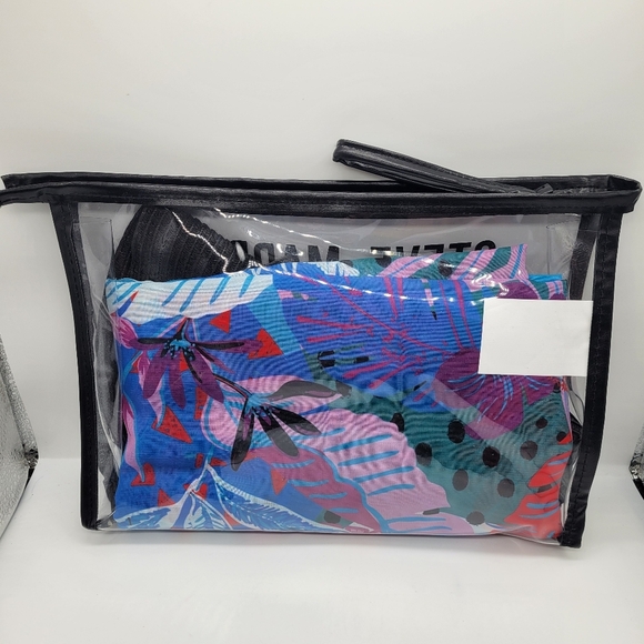 STEVE MADDEN Packable Hat Cover up and Clear Zip Tote Travel trio Gift Set Purpl - Picture 2 of 7